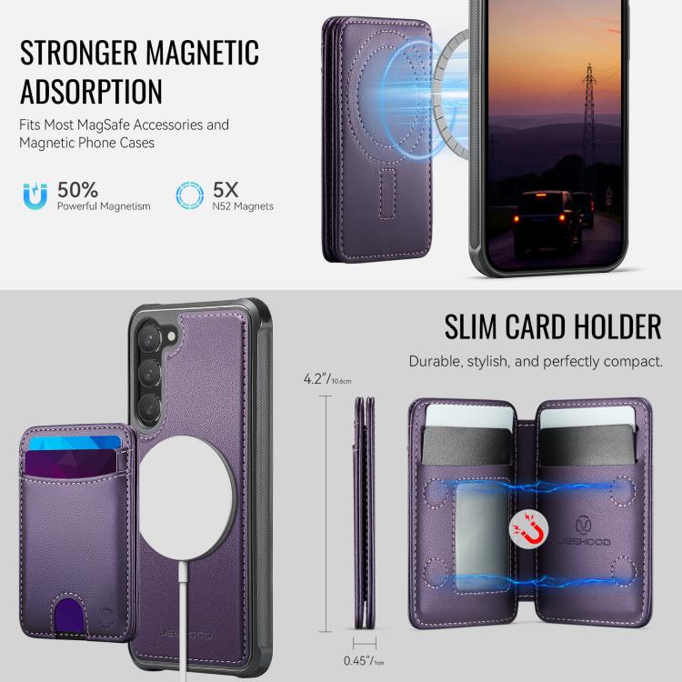 For Samsung Galaxy S23+ 5G JEEHOOD J10 Flip Card Bag MagSafe Split RFID Leather Phone Case
