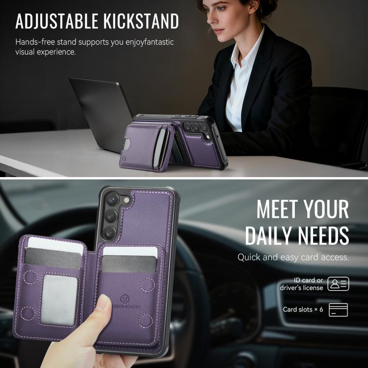 For Samsung Galaxy S23+ 5G JEEHOOD J10 Flip Card Bag MagSafe Split RFID Leather Phone Case
