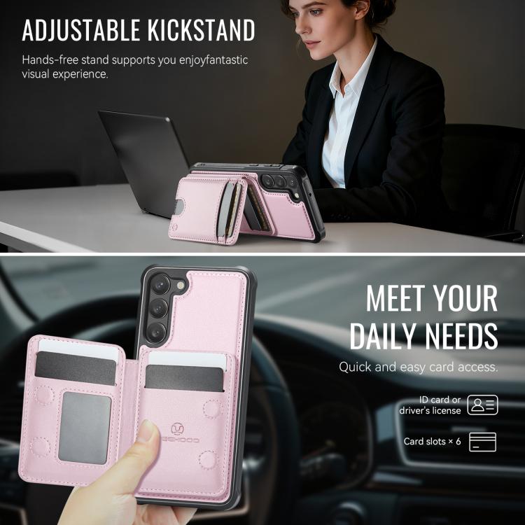 For Samsung Galaxy S23+ 5G JEEHOOD J10 Flip Card Bag MagSafe Split RFID Leather Phone Case