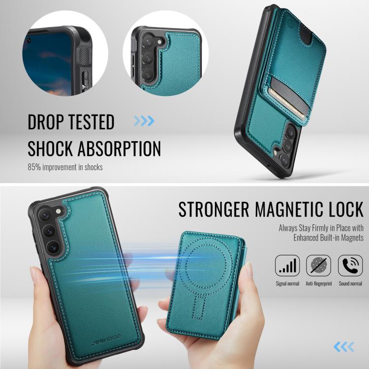 For Samsung Galaxy S23+ 5G JEEHOOD J10 Flip Card Bag MagSafe Split RFID Leather Phone Case