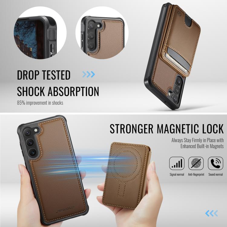 For Samsung Galaxy S23+ 5G JEEHOOD J10 Flip Card Bag MagSafe Split RFID Leather Phone Case