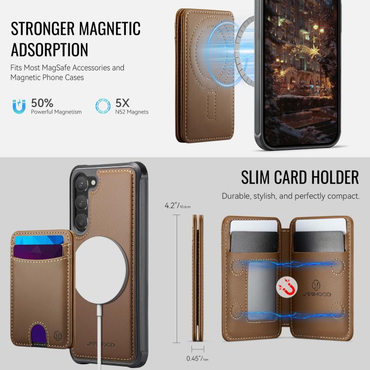 For Samsung Galaxy S23+ 5G JEEHOOD J10 Flip Card Bag MagSafe Split RFID Leather Phone Case
