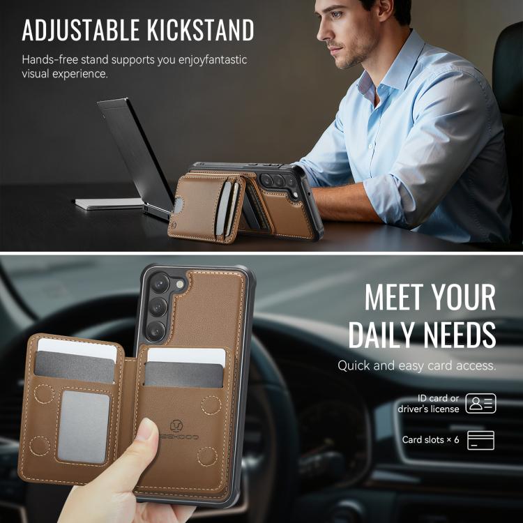 For Samsung Galaxy S23+ 5G JEEHOOD J10 Flip Card Bag MagSafe Split RFID Leather Phone Case