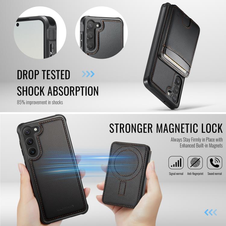 For Samsung Galaxy S23+ 5G JEEHOOD J10 Flip Card Bag MagSafe Split RFID Leather Phone Case