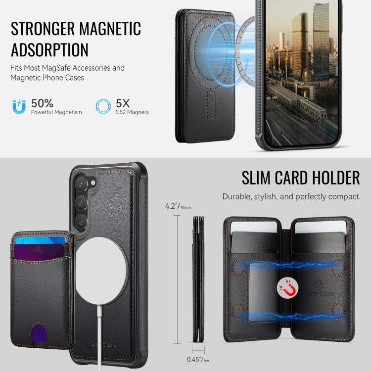 For Samsung Galaxy S23+ 5G JEEHOOD J10 Flip Card Bag MagSafe Split RFID Leather Phone Case