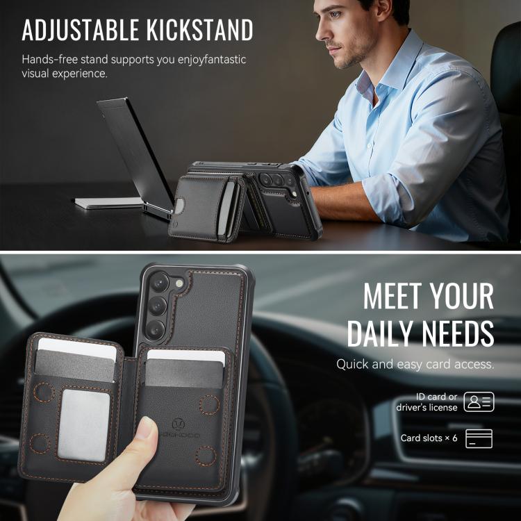 For Samsung Galaxy S23+ 5G JEEHOOD J10 Flip Card Bag MagSafe Split RFID Leather Phone Case