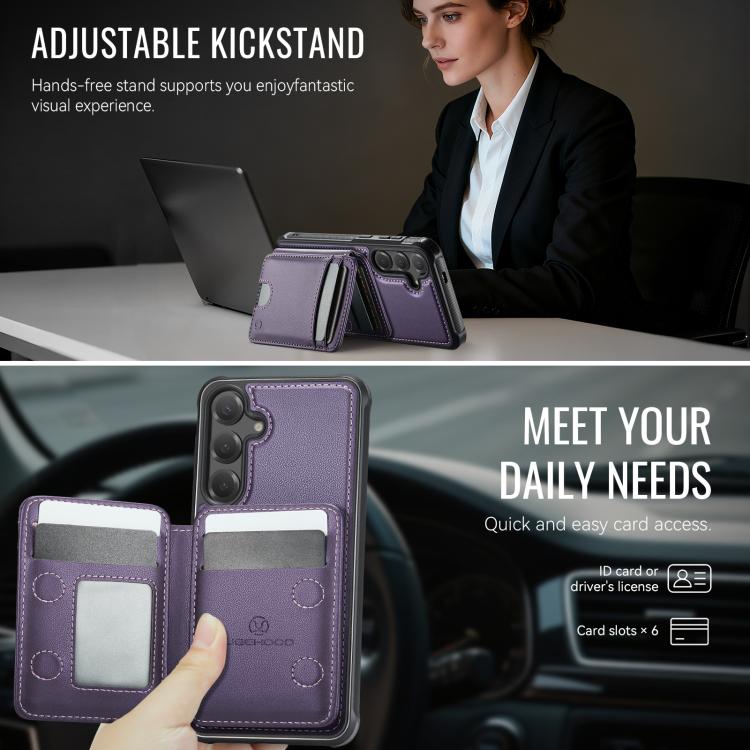 For Samsung Galaxy S25 5G JEEHOOD J10 Flip Card Bag MagSafe Split RFID Leather Phone Case