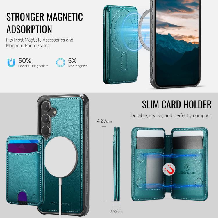 For Samsung Galaxy S25 5G JEEHOOD J10 Flip Card Bag MagSafe Split RFID Leather Phone Case