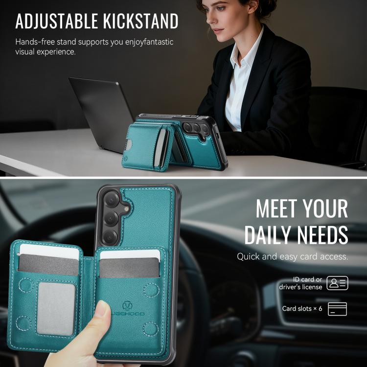 For Samsung Galaxy S25 5G JEEHOOD J10 Flip Card Bag MagSafe Split RFID Leather Phone Case
