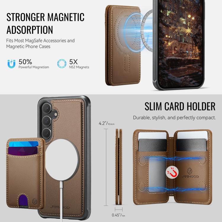 For Samsung Galaxy S25 5G JEEHOOD J10 Flip Card Bag MagSafe Split RFID Leather Phone Case