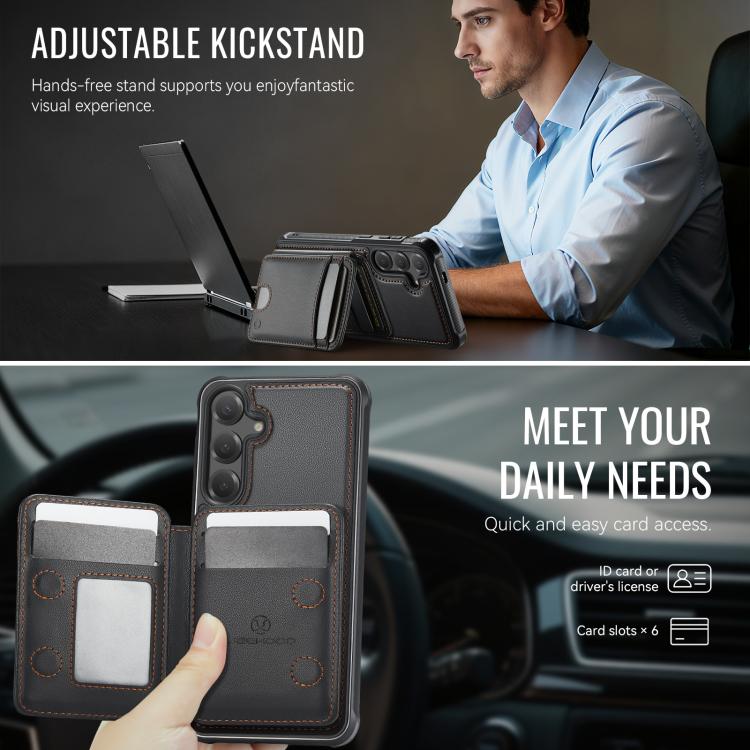 For Samsung Galaxy S25 5G JEEHOOD J10 Flip Card Bag MagSafe Split RFID Leather Phone Case