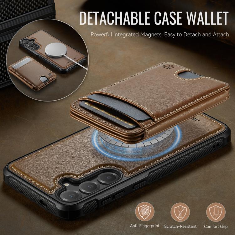 For Samsung Galaxy S24 FE 5G JEEHOOD J10 Flip Card Bag MagSafe Split RFID Leather Phone Case