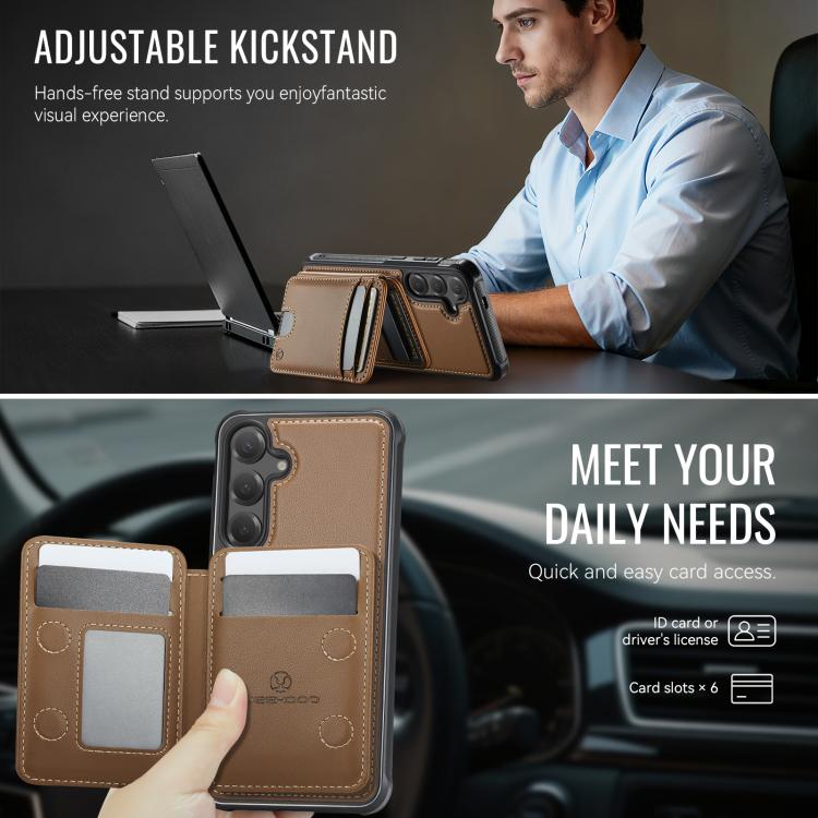 For Samsung Galaxy S24 FE 5G JEEHOOD J10 Flip Card Bag MagSafe Split RFID Leather Phone Case