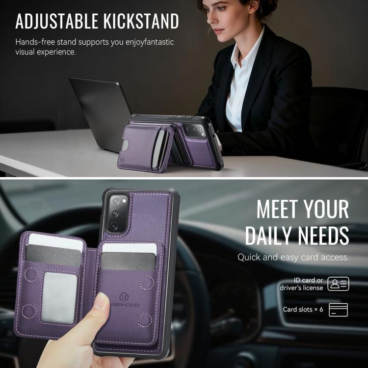 For Samsung Galaxy S20 FE JEEHOOD J10 Flip Card Bag MagSafe Split RFID Leather Phone Case