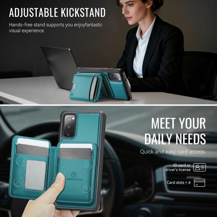 For Samsung Galaxy S20 FE JEEHOOD J10 Flip Card Bag MagSafe Split RFID Leather Phone Case