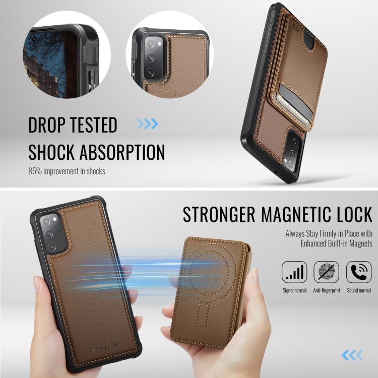 For Samsung Galaxy S20 FE JEEHOOD J10 Flip Card Bag MagSafe Split RFID Leather Phone Case