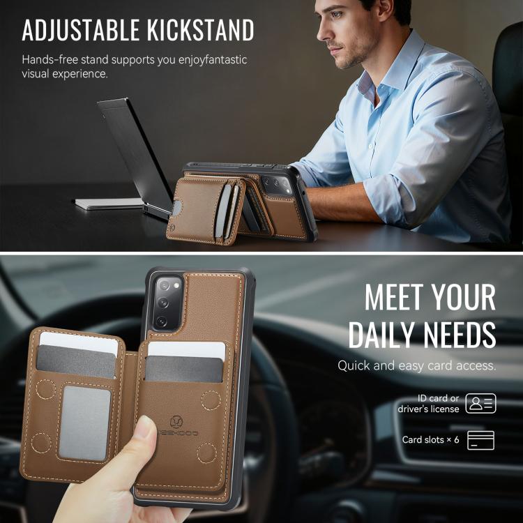 For Samsung Galaxy S20 FE JEEHOOD J10 Flip Card Bag MagSafe Split RFID Leather Phone Case