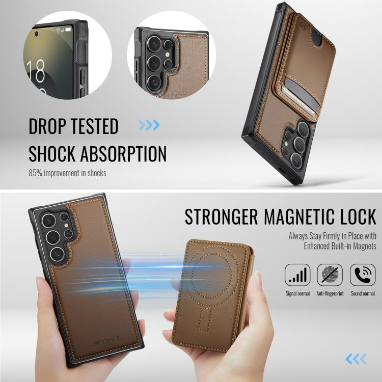 For Samsung Galaxy S26 Ultra 5G JEEHOOD J10 Flip Card Bag MagSafe Split RFID Leather Phone Case