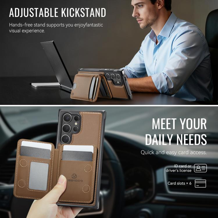 For Samsung Galaxy S26 Ultra 5G JEEHOOD J10 Flip Card Bag MagSafe Split RFID Leather Phone Case