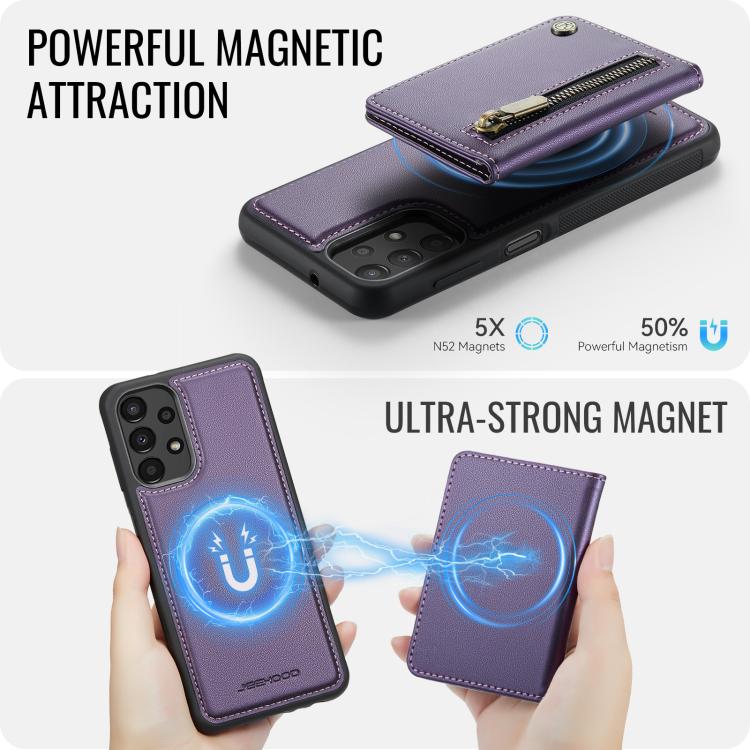 For Samsung Galaxy A13 4G / 5G / A04s JEEHOOD J12 Exquisite RFID MagSafe Zipper Card Bag Phone Case