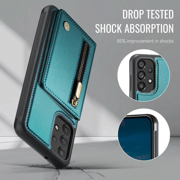 For Samsung Galaxy A13 4G / 5G / A04s JEEHOOD J12 Exquisite RFID MagSafe Zipper Card Bag Phone Case