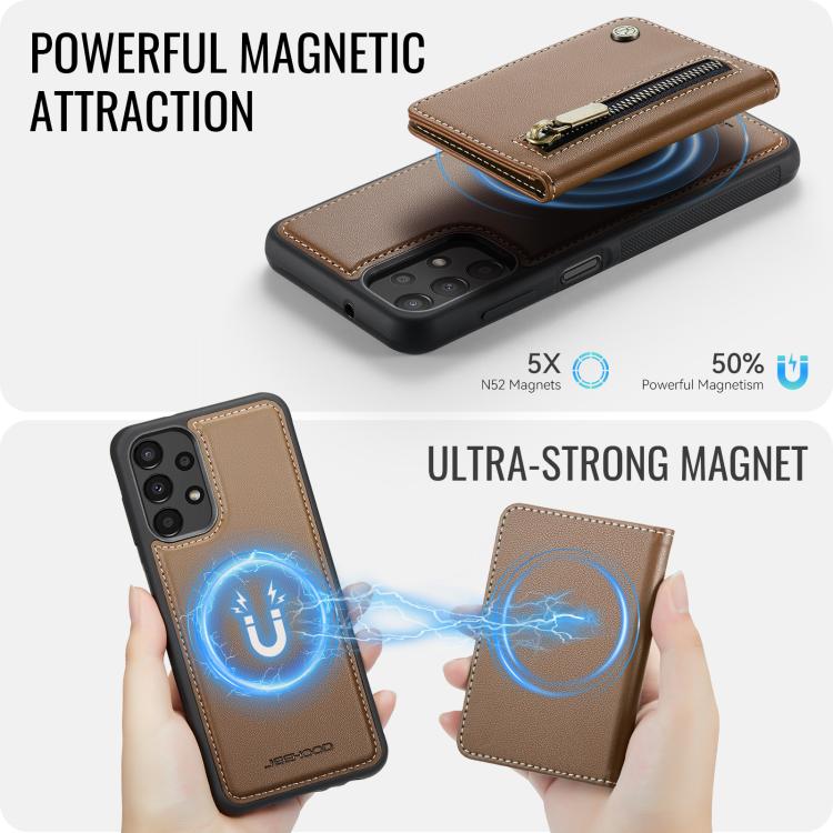 For Samsung Galaxy A13 4G / 5G / A04s JEEHOOD J12 Exquisite RFID MagSafe Zipper Card Bag Phone Case