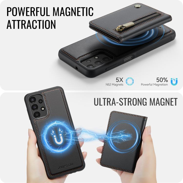 For Samsung Galaxy A13 4G / 5G / A04s JEEHOOD J12 Exquisite RFID MagSafe Zipper Card Bag Phone Case