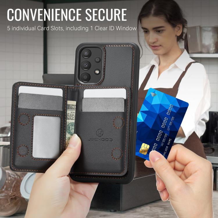 For Samsung Galaxy A13 4G / 5G / A04s JEEHOOD J12 Exquisite RFID MagSafe Zipper Card Bag Phone Case