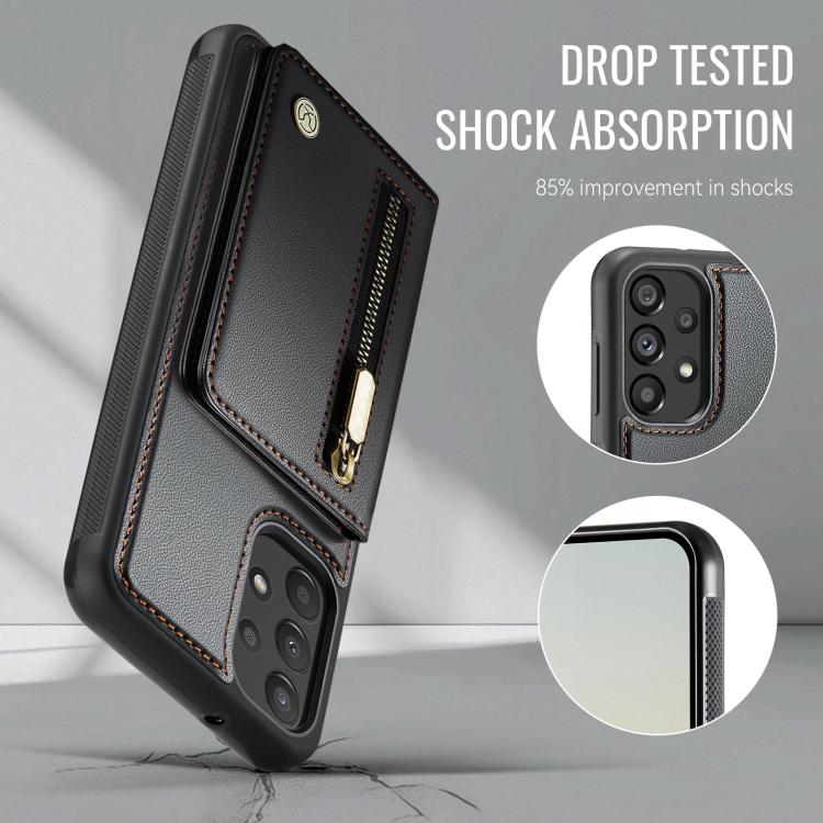For Samsung Galaxy A13 4G / 5G / A04s JEEHOOD J12 Exquisite RFID MagSafe Zipper Card Bag Phone Case