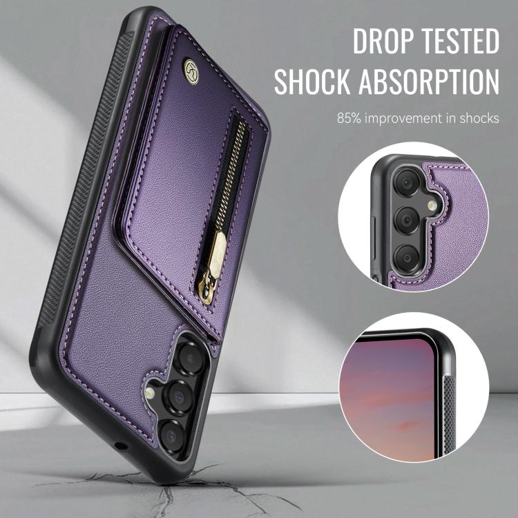 For Samsung Galaxy A15 4G / 5G JEEHOOD J12 Exquisite RFID MagSafe Zipper Card Bag Phone Case