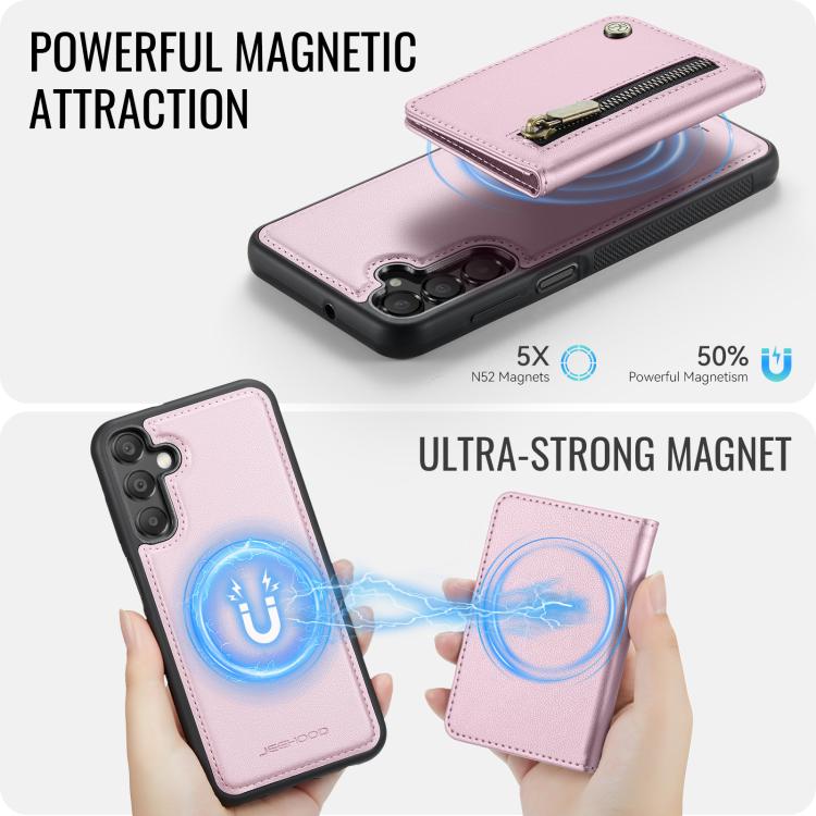 For Samsung Galaxy A15 4G / 5G JEEHOOD J12 Exquisite RFID MagSafe Zipper Card Bag Phone Case