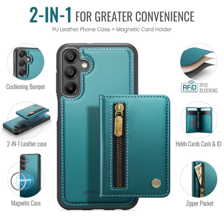 For Samsung Galaxy A15 4G / 5G JEEHOOD J12 Exquisite RFID MagSafe Zipper Card Bag Phone Case