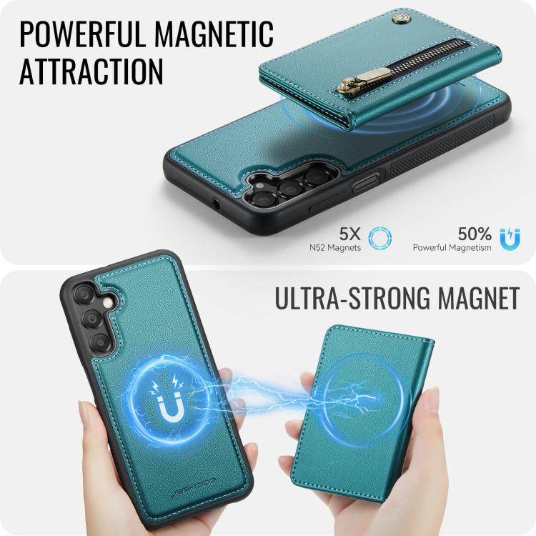 For Samsung Galaxy A15 4G / 5G JEEHOOD J12 Exquisite RFID MagSafe Zipper Card Bag Phone Case