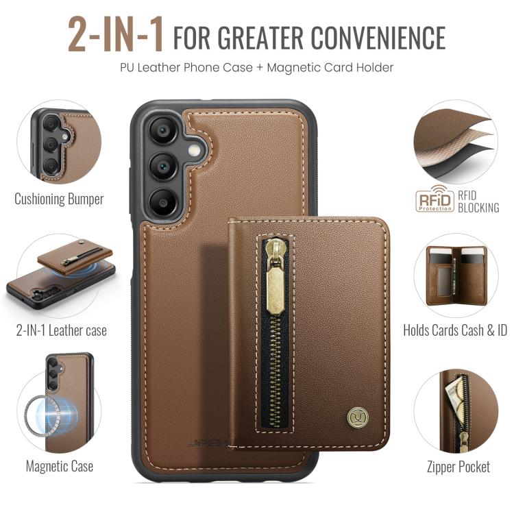 For Samsung Galaxy A15 4G / 5G JEEHOOD J12 Exquisite RFID MagSafe Zipper Card Bag Phone Case