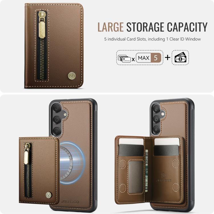 For Samsung Galaxy A15 4G / 5G JEEHOOD J12 Exquisite RFID MagSafe Zipper Card Bag Phone Case