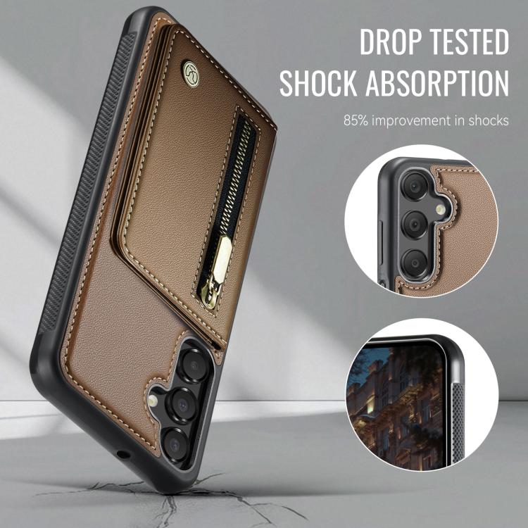 For Samsung Galaxy A15 4G / 5G JEEHOOD J12 Exquisite RFID MagSafe Zipper Card Bag Phone Case