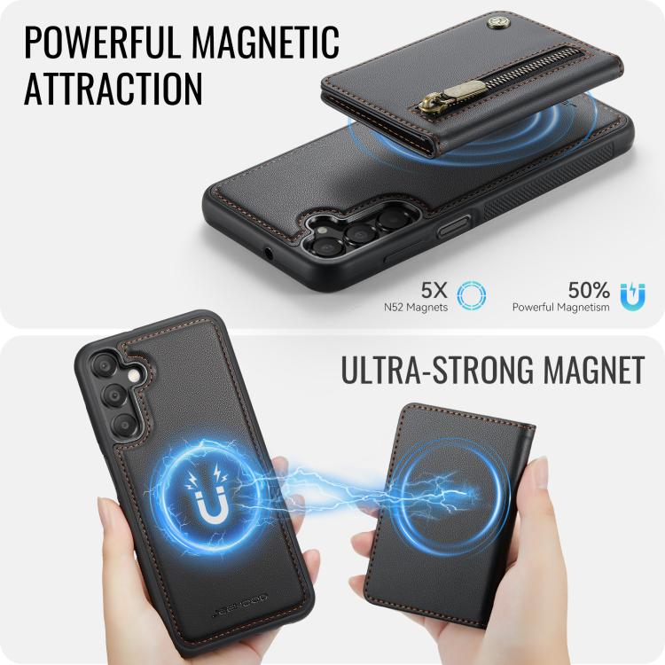 For Samsung Galaxy A15 4G / 5G JEEHOOD J12 Exquisite RFID MagSafe Zipper Card Bag Phone Case