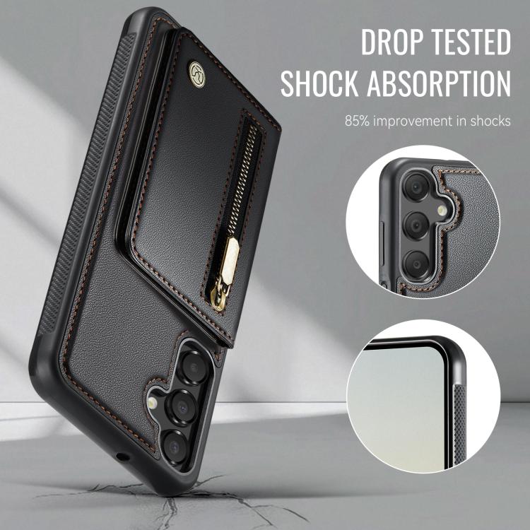 For Samsung Galaxy A15 4G / 5G JEEHOOD J12 Exquisite RFID MagSafe Zipper Card Bag Phone Case