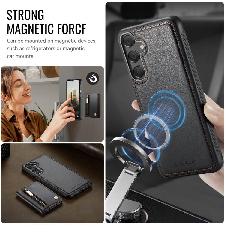 For Samsung Galaxy A15 4G / 5G JEEHOOD J12 Exquisite RFID MagSafe Zipper Card Bag Phone Case