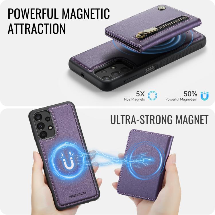 For Samsung Galaxy A23 4G / 5G JEEHOOD J12 Exquisite RFID MagSafe Zipper Card Bag Phone Case