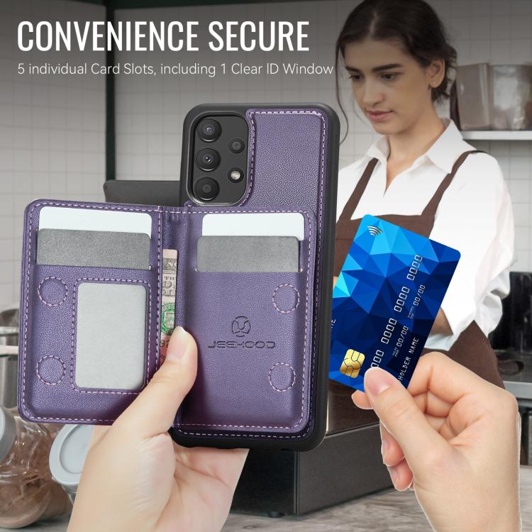 For Samsung Galaxy A23 4G / 5G JEEHOOD J12 Exquisite RFID MagSafe Zipper Card Bag Phone Case