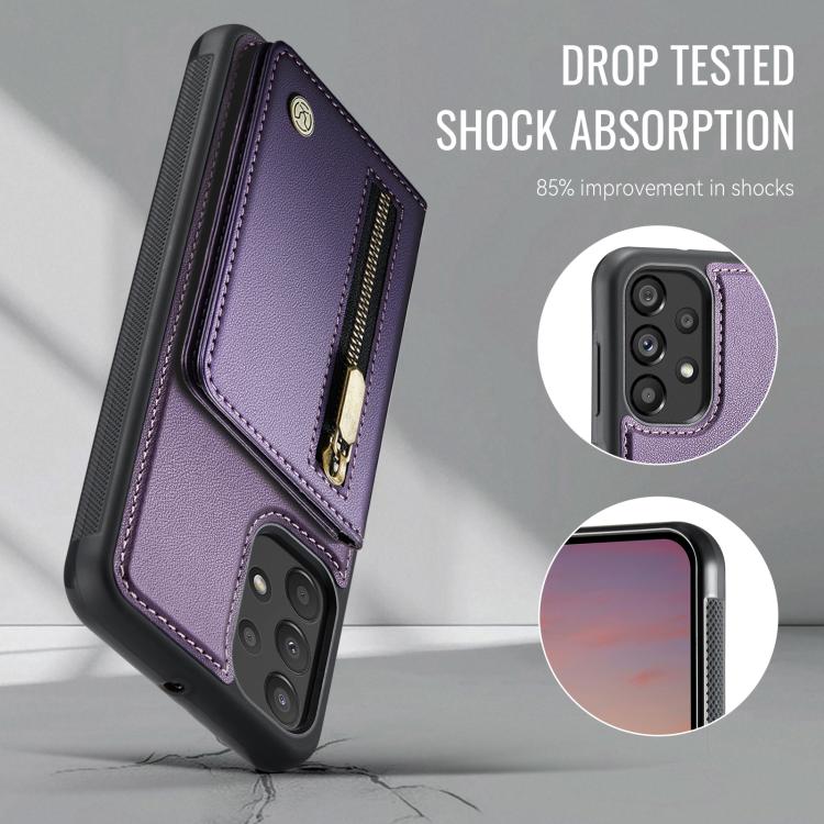 For Samsung Galaxy A23 4G / 5G JEEHOOD J12 Exquisite RFID MagSafe Zipper Card Bag Phone Case