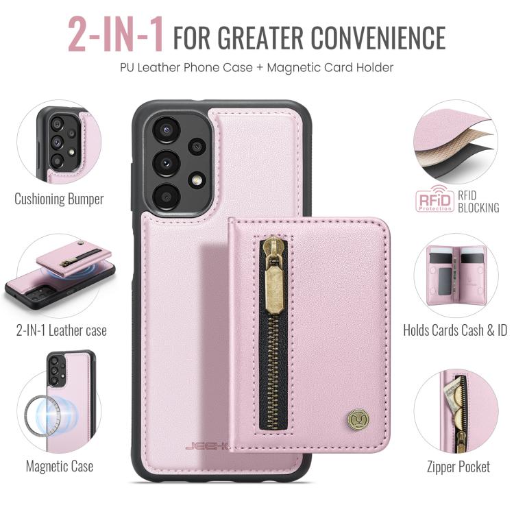 For Samsung Galaxy A23 4G / 5G JEEHOOD J12 Exquisite RFID MagSafe Zipper Card Bag Phone Case