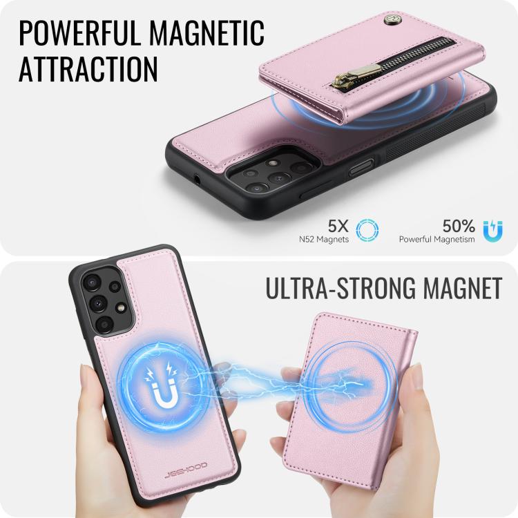 For Samsung Galaxy A23 4G / 5G JEEHOOD J12 Exquisite RFID MagSafe Zipper Card Bag Phone Case