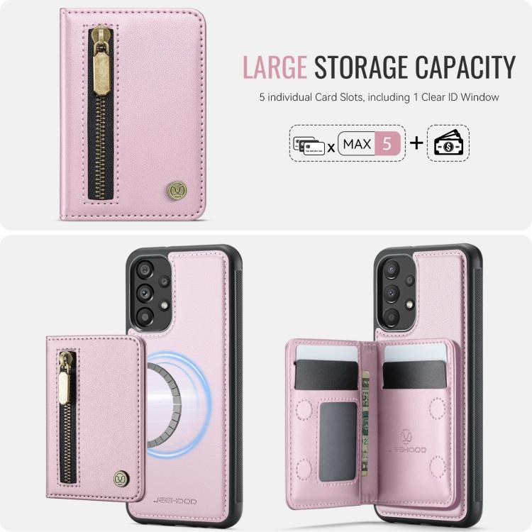 For Samsung Galaxy A23 4G / 5G JEEHOOD J12 Exquisite RFID MagSafe Zipper Card Bag Phone Case