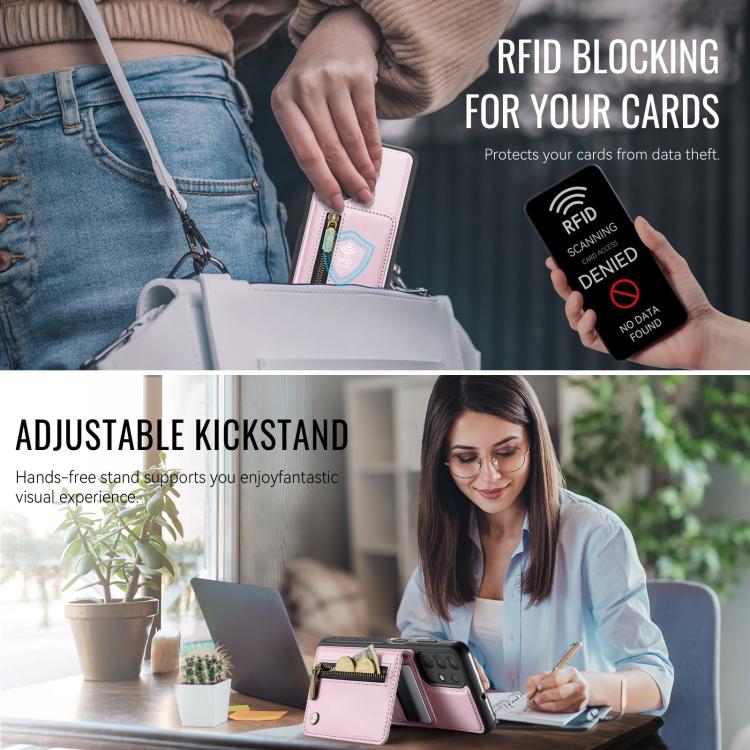 For Samsung Galaxy A23 4G / 5G JEEHOOD J12 Exquisite RFID MagSafe Zipper Card Bag Phone Case