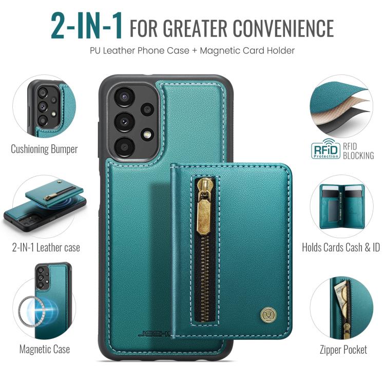 For Samsung Galaxy A23 4G / 5G JEEHOOD J12 Exquisite RFID MagSafe Zipper Card Bag Phone Case