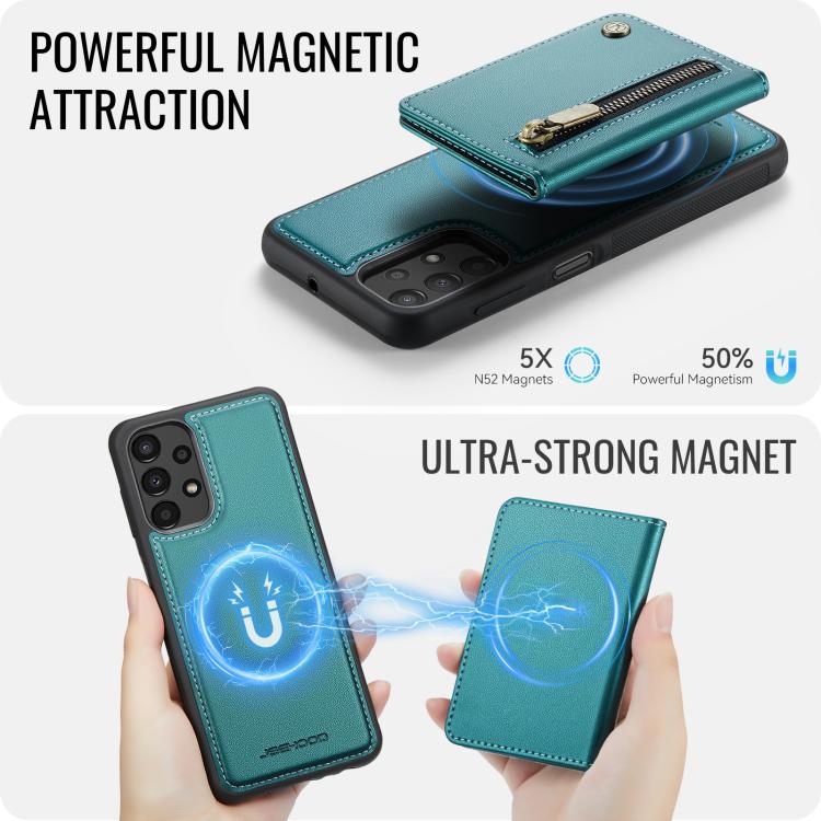 For Samsung Galaxy A23 4G / 5G JEEHOOD J12 Exquisite RFID MagSafe Zipper Card Bag Phone Case