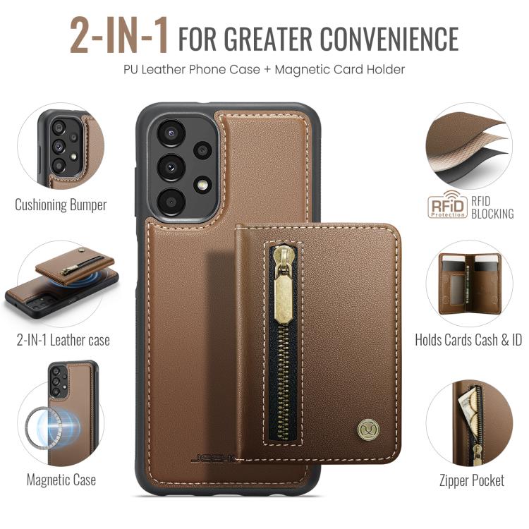 For Samsung Galaxy A23 4G / 5G JEEHOOD J12 Exquisite RFID MagSafe Zipper Card Bag Phone Case