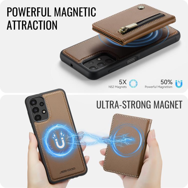 For Samsung Galaxy A23 4G / 5G JEEHOOD J12 Exquisite RFID MagSafe Zipper Card Bag Phone Case